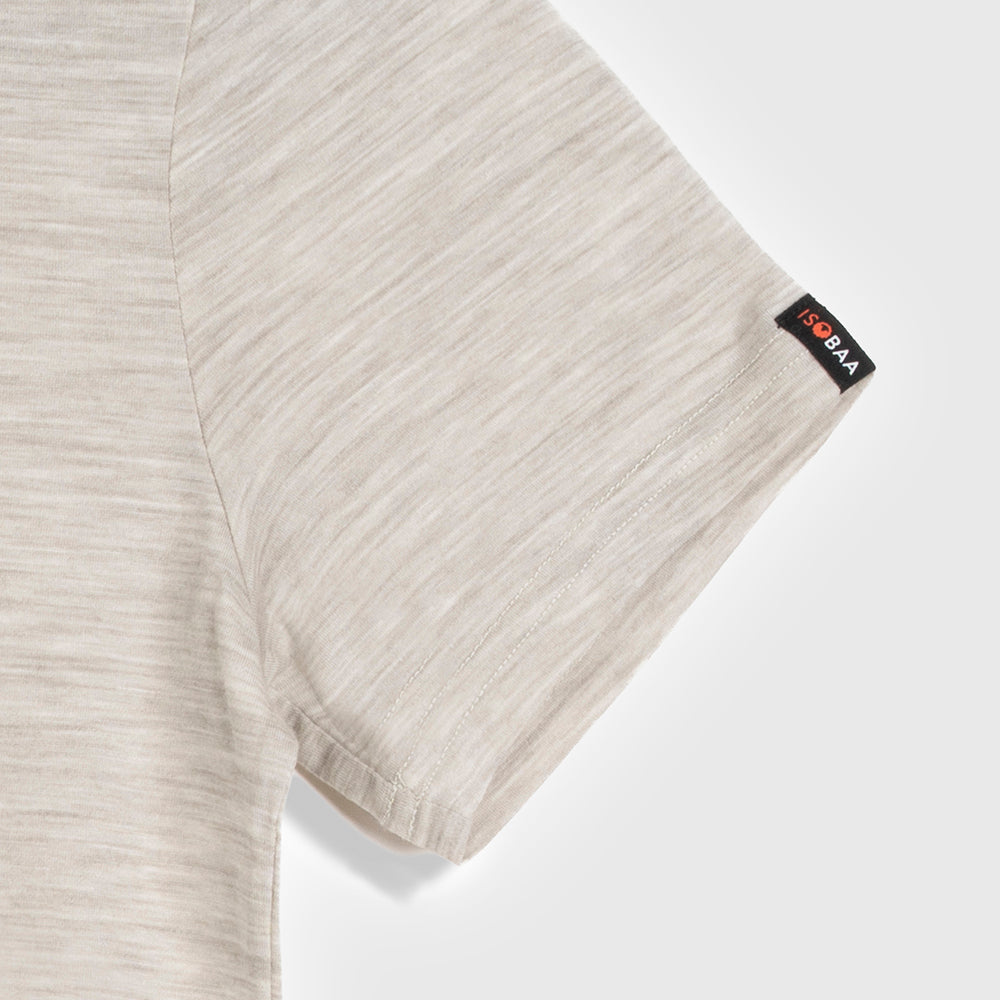 Womens Merino 150 Emblem Tee (Jute/Lagoon)
