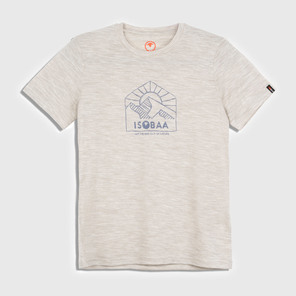 Womens Merino 150 Sketched Sunset Tee (Jute/Denim)