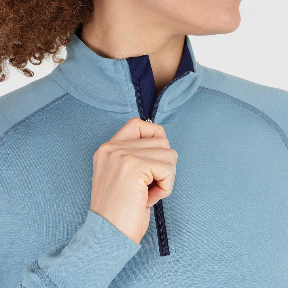 Womens Merino 200 Long Sleeve Zip Neck (Lagoon/Navy)