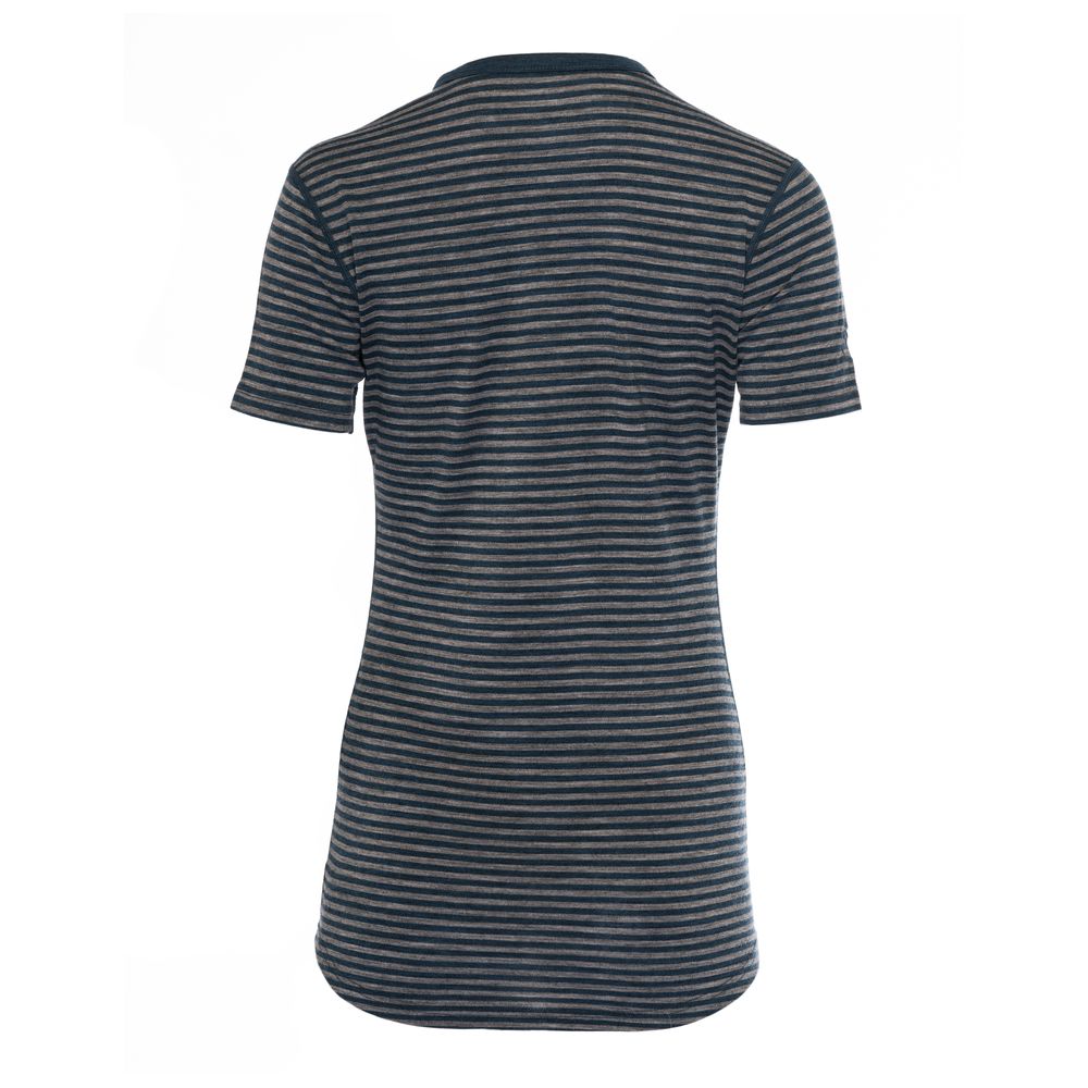 Isobaa | Womens Merino 150 Short Sleeve Crew (Stripe Petrol/Charcoal) | Gear up for performance and comfort with Isobaa's technical Merino short-sleeved top.