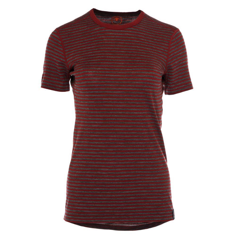 Isobaa | Womens Merino 150 Short Sleeve Crew (Stripe Red/Smoke) | Gear up for performance and comfort with Isobaa's technical Merino short-sleeved top.