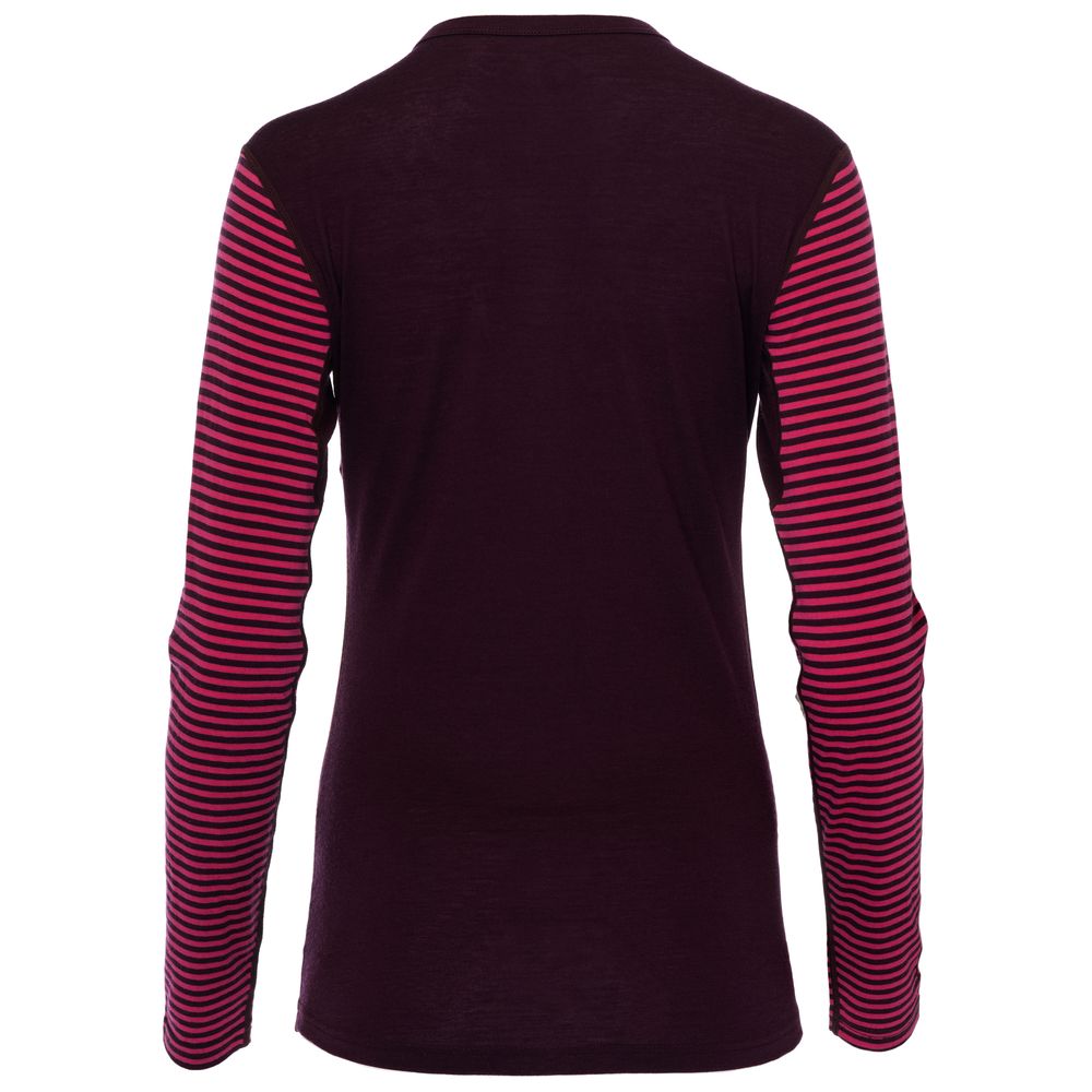 Isobaa | Womens Merino 180 Long Sleeve Crew (Stripe Wine/Fuchsia) | Get outdoors with the ultimate Merino wool long-sleeve top.