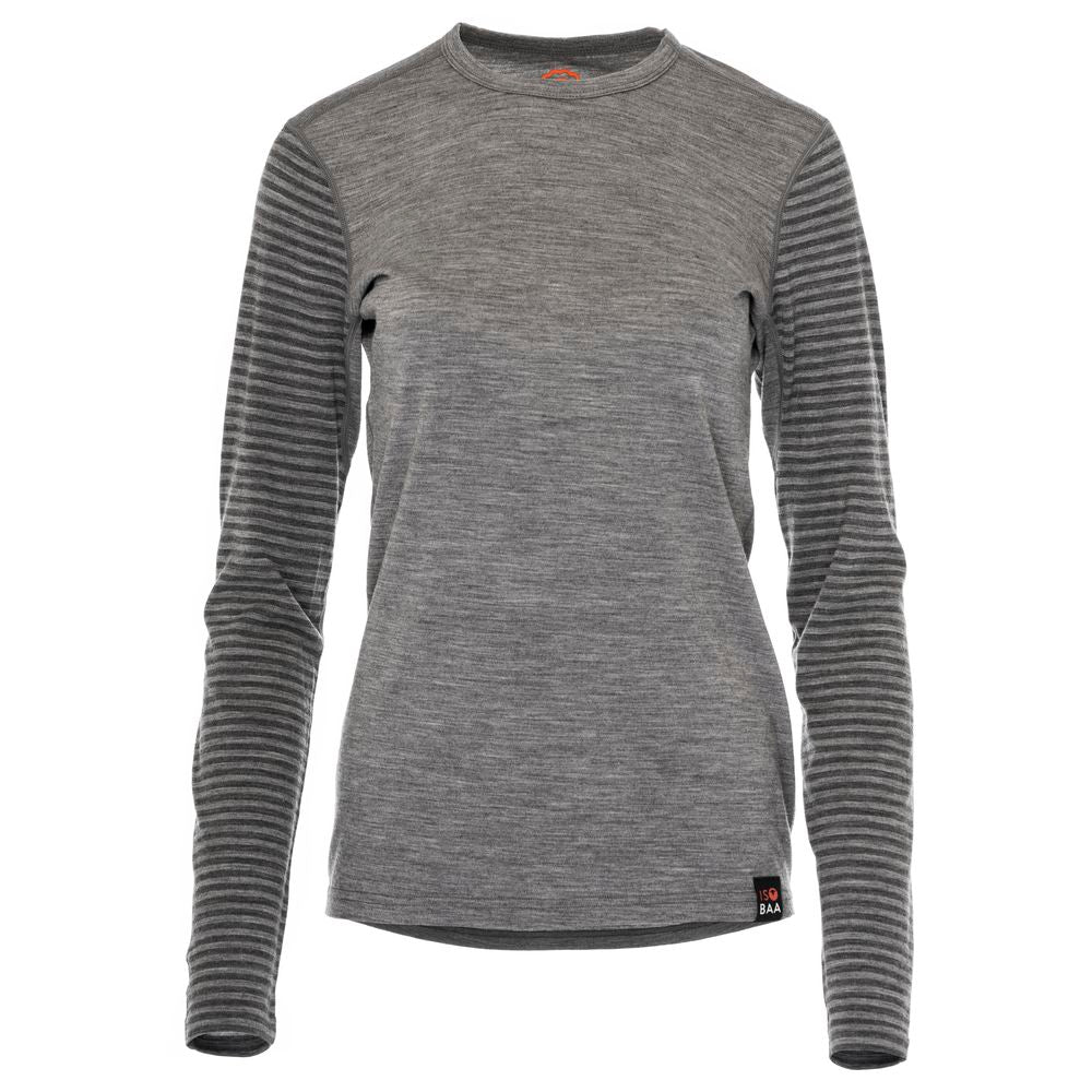Isobaa | Womens Merino 180 Long Sleeve Crew (Stripe Charcoal/Smoke) | Get outdoors with the ultimate Merino wool long-sleeve top.