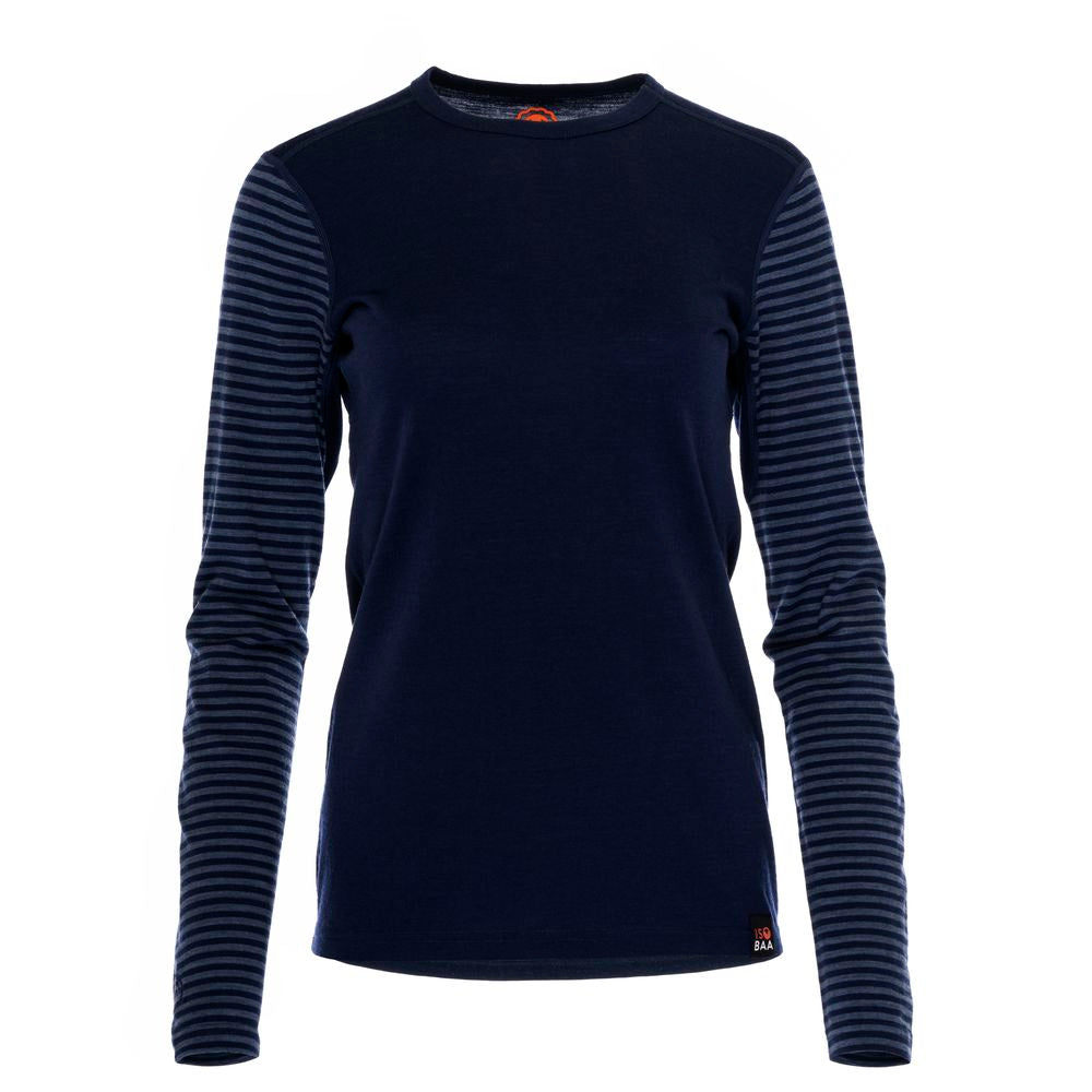 Isobaa | Womens Merino 180 Long Sleeve Crew (Stripe Navy/Denim) | Get outdoors with the ultimate Merino wool long-sleeve top.