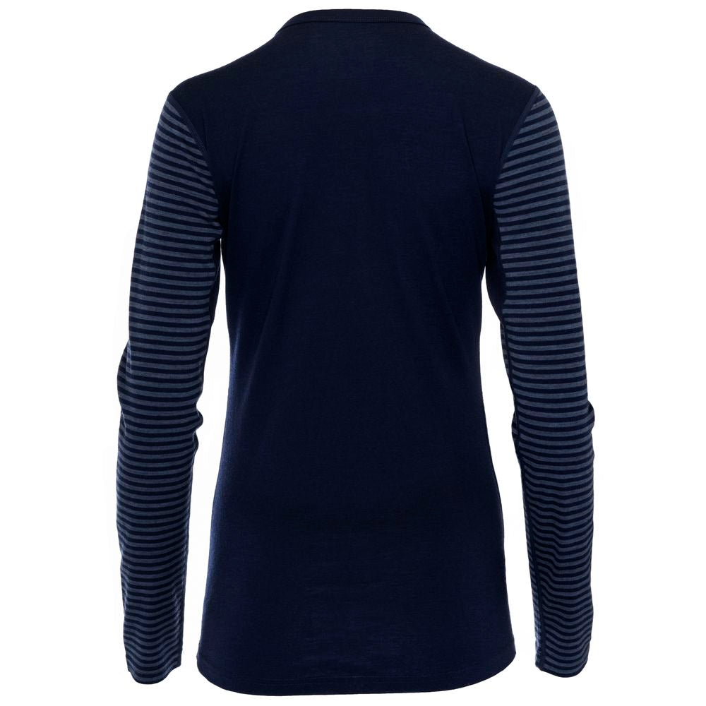 Isobaa | Womens Merino 180 Long Sleeve Crew (Stripe Navy/Denim) | Get outdoors with the ultimate Merino wool long-sleeve top.