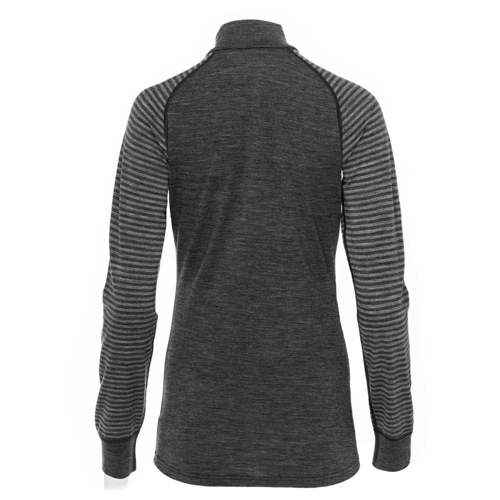 Isobaa | Womens Merino 200 Long Sleeve Zip Neck (Stripe Smoke/Charcoal) | Experience the best of 200gm Merino wool with this ultimate half-zip top – your go-to for challenging hikes, chilly bike commutes, post-workout layering, and unpredictable weather.
