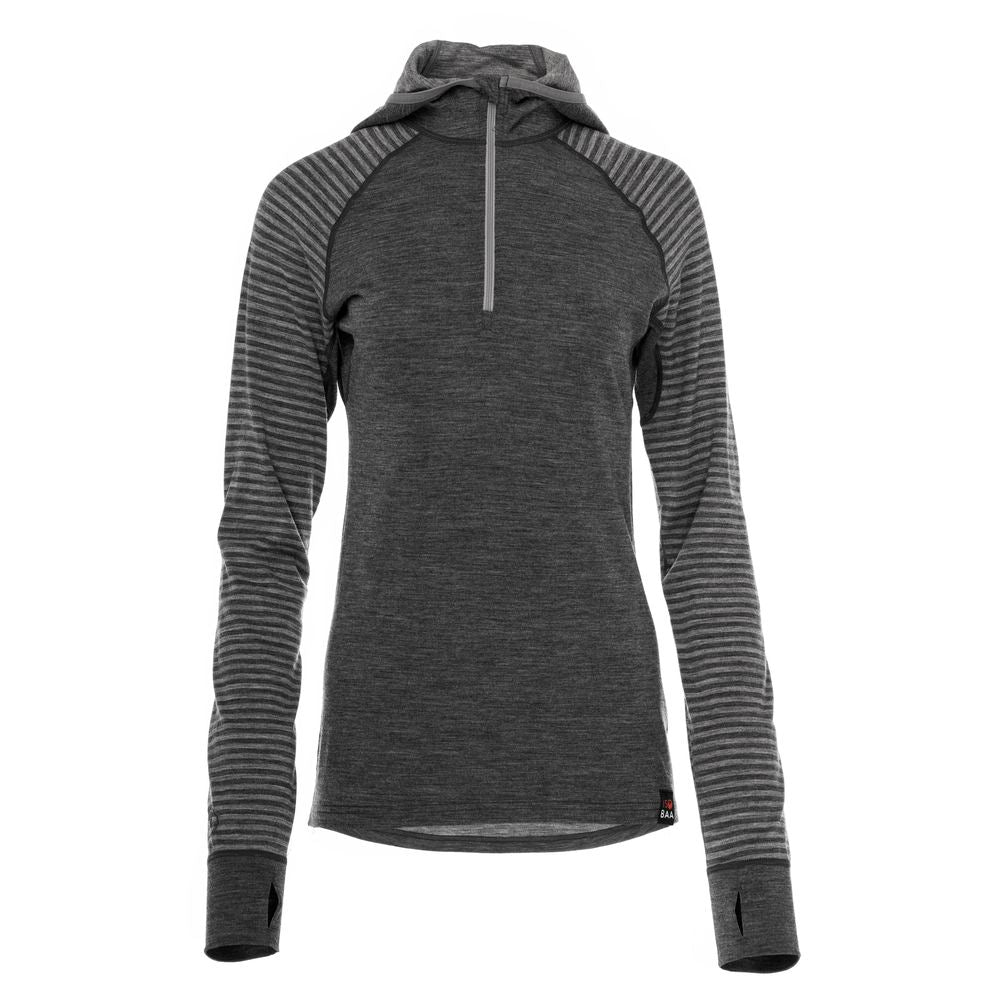 Isobaa | Womens Merino 200 Zip Neck Hoodie (Stripe Smoke/Charcoal) | The ultimate 200gm Merino wool hoodie.