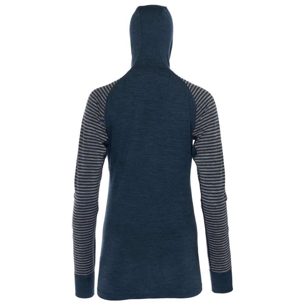 Isobaa | Womens Merino 200 Zip Neck Hoodie (Stripe Petrol/Charcoal) | The ultimate 200gm Merino wool hoodie.