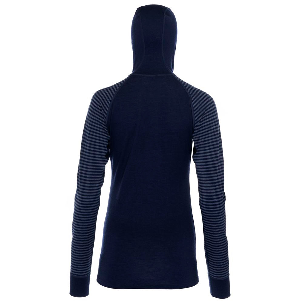 Isobaa | Womens Merino 200 Zip Neck Hoodie (Stripe Navy/Denim) | The ultimate 200gm Merino wool hoodie.