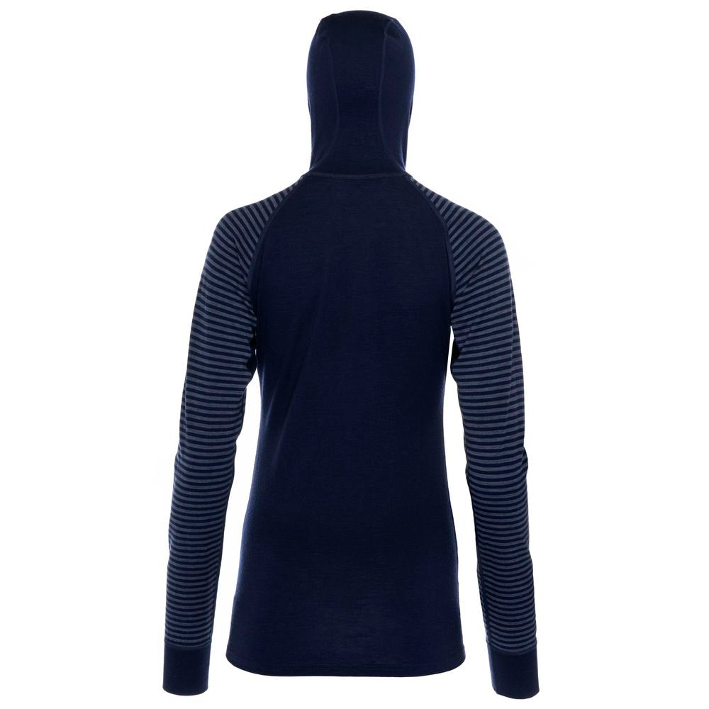 Isobaa | Womens Merino 200 Zip Neck Hoodie (Stripe Navy/Denim) | The ultimate 200gm Merino wool hoodie.