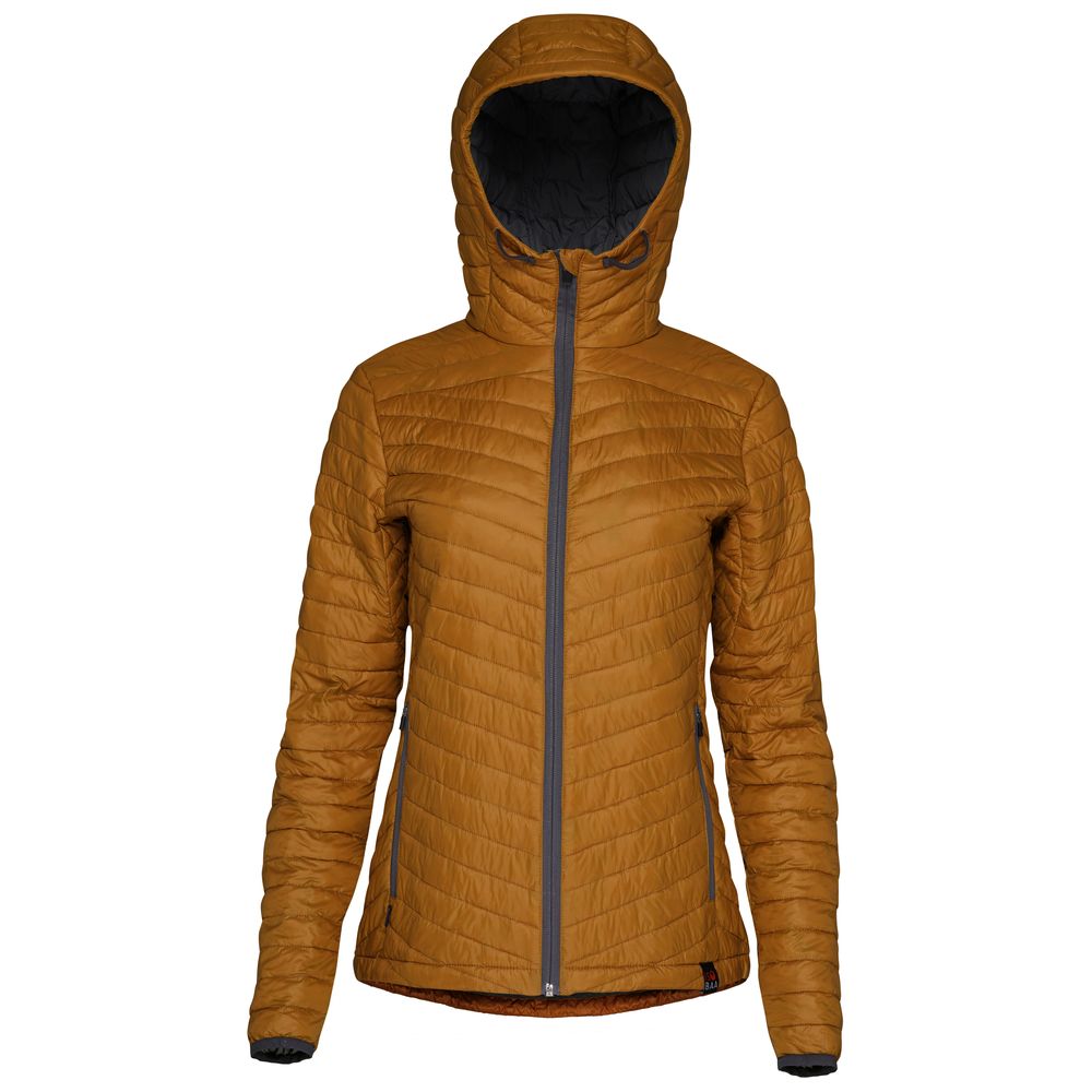 Isobaa | Womens Merino Wool Insulated Jacket (Mustard/Smoke) | Innovative and sustainable design with our Merino jacket.