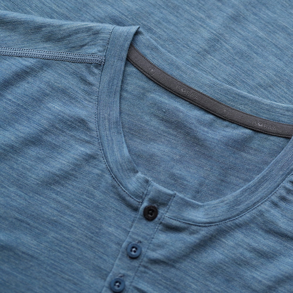 Isobaa | Mens Merino Blend 160 PJ Henley (Ocean Melange) | Relax with our superfine Merino blend Henley.