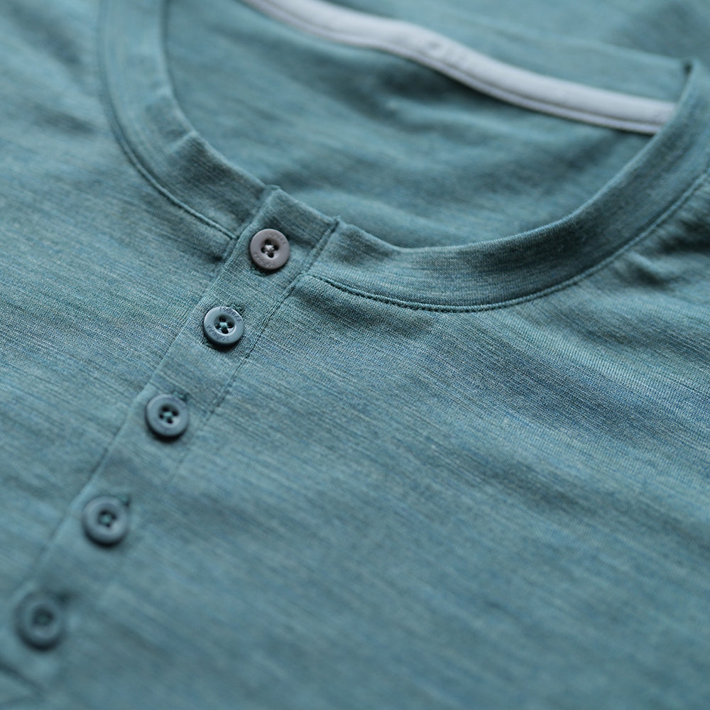 Isobaa | Womens Merino Blend 160 PJ Henley (Sage Melange) | Embrace effortless comfort with Isobaa's Merino blend Henley.