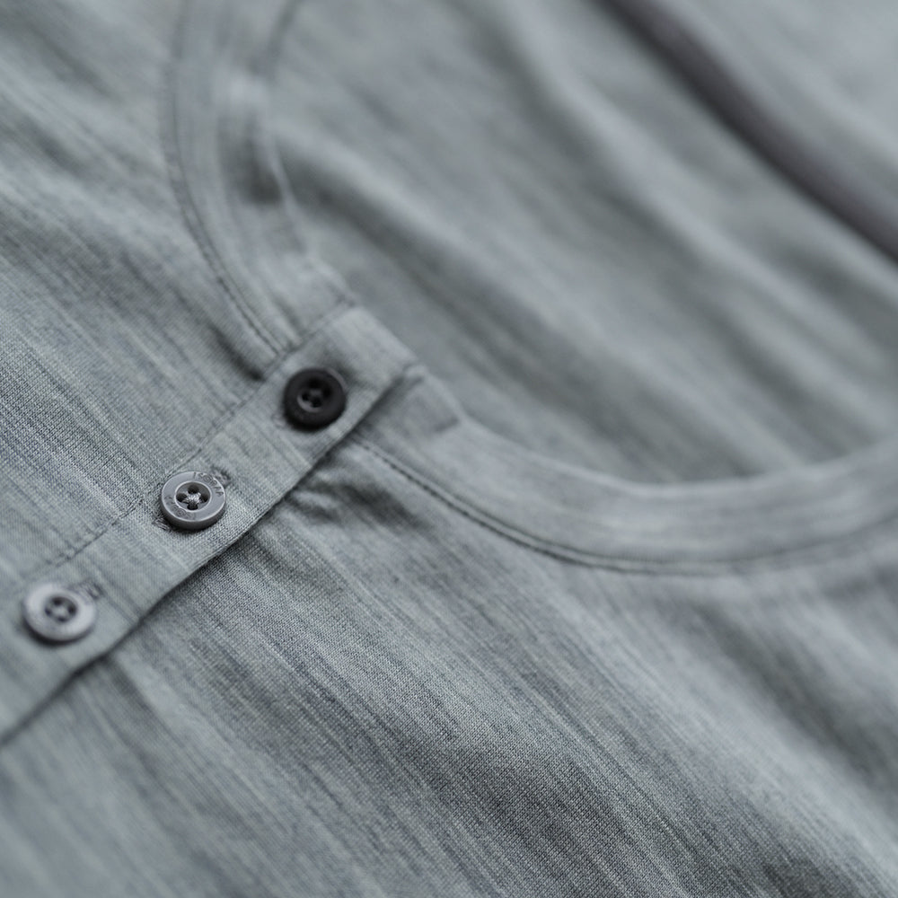 Isobaa | Womens Merino Blend 160 PJ Henley (Cloud Melange) | Embrace effortless comfort with Isobaa's Merino blend Henley.