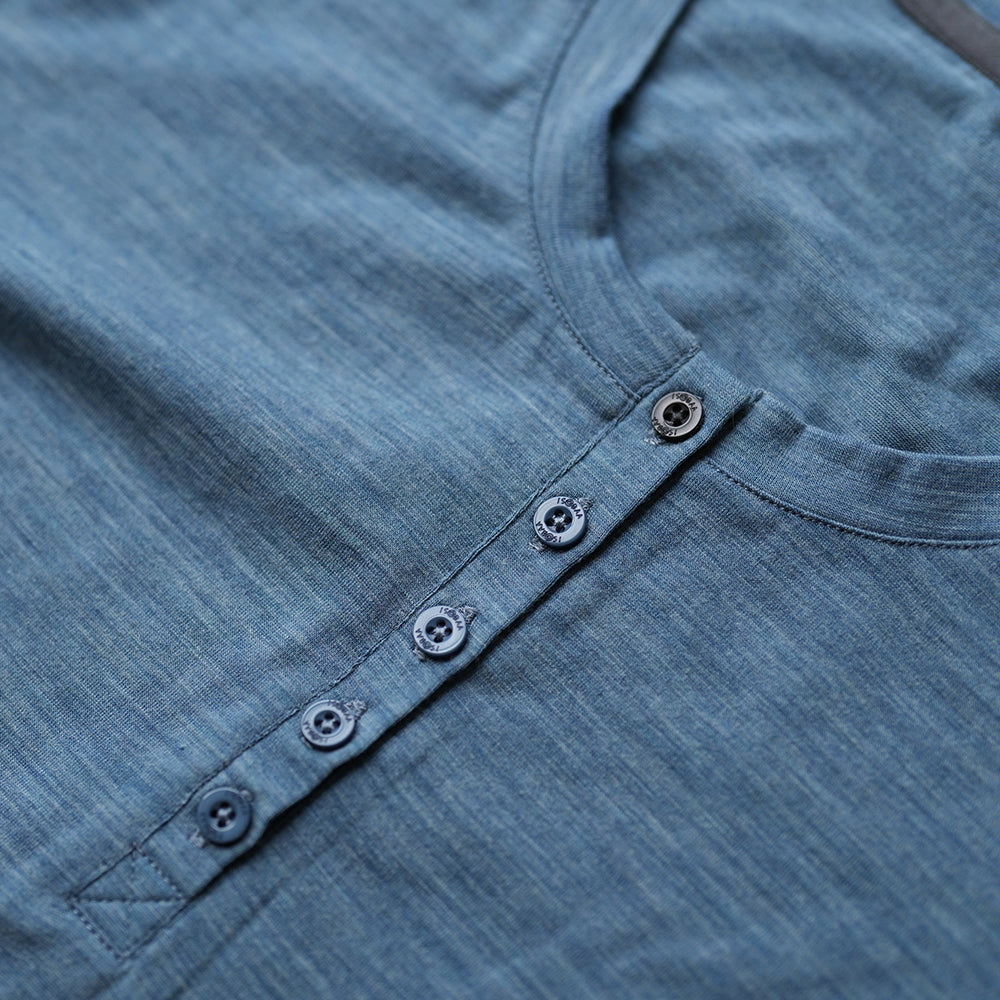 Isobaa | Womens Merino Blend 160 PJ Henley (Ocean Melange) | Embrace effortless comfort with Isobaa's Merino blend Henley.