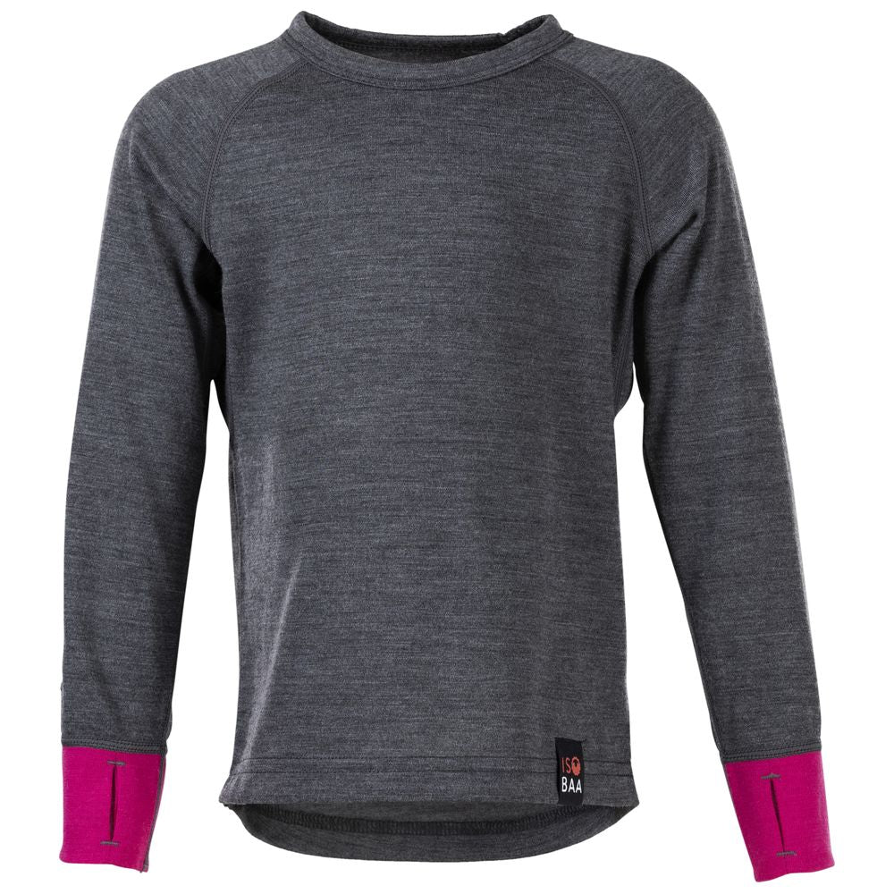 Isobaa | Kids Merino Blend 200 Long Sleeve Crew (Smoke/Fuchsia) | Your child's new favorite top: warm, breathable, and always comfortable thanks to Isobaa's Merino Wool blend.