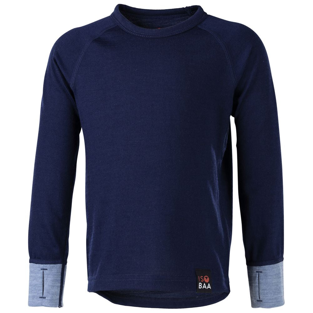 Isobaa | Kids Merino Blend 200 Long Sleeve Crew (Navy/Sky) | Your child's new favorite top: warm, breathable, and always comfortable thanks to Isobaa's Merino Wool blend.