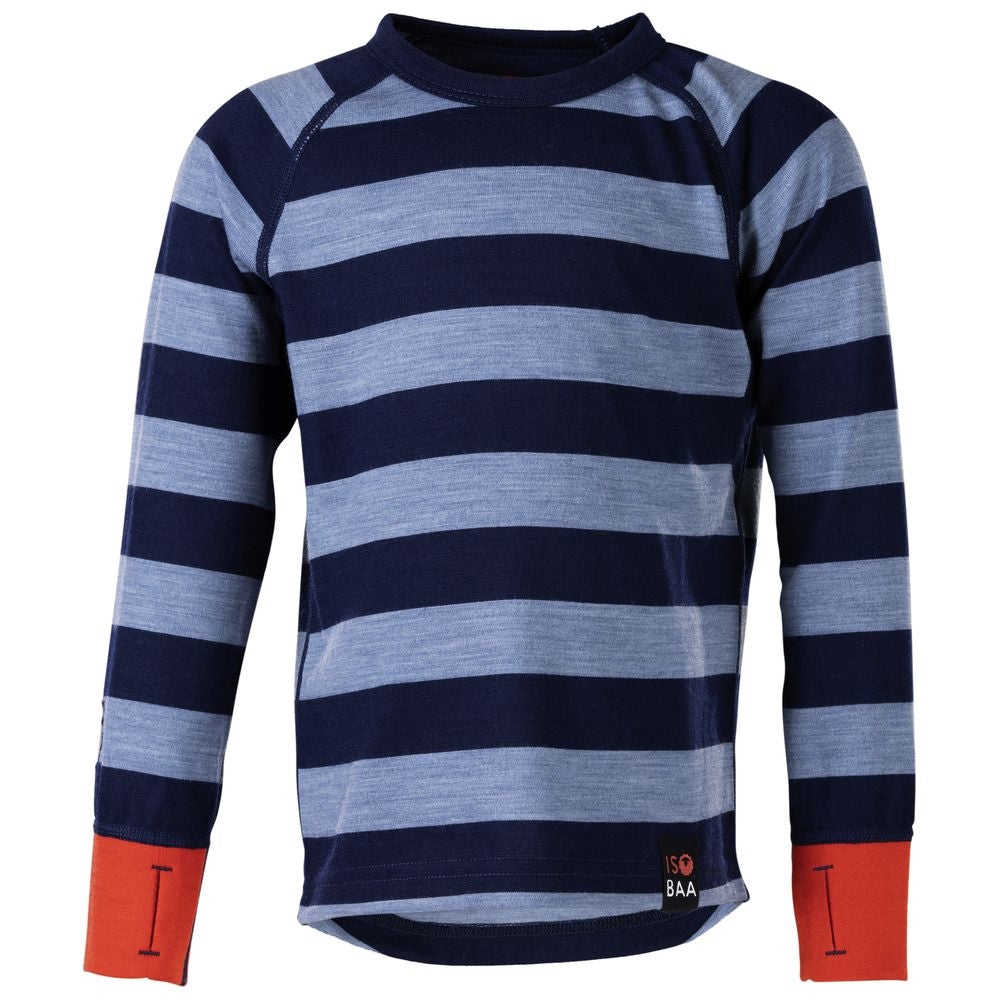 Isobaa | Kids Merino Blend 200 Long Sleeve Crew (Stripey Navy/Sky) | Your child's new favorite top: warm, breathable, and always comfortable thanks to Isobaa's Merino Wool blend.
