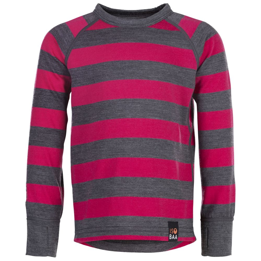 Isobaa | Kids Merino Blend 200 Long Sleeve Crew (Stripe Smoke/Fuchsia) | Your child's new favorite top: warm, breathable, and always comfortable thanks to Isobaa's Merino Wool blend.