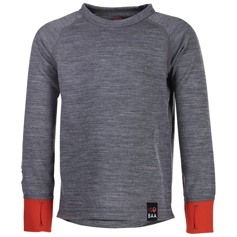 Isobaa | Kids Merino Blend 200 Long Sleeve Crew (Charcoal/Orange) | Your child's new favorite top: warm, breathable, and always comfortable thanks to Isobaa's Merino Wool blend.
