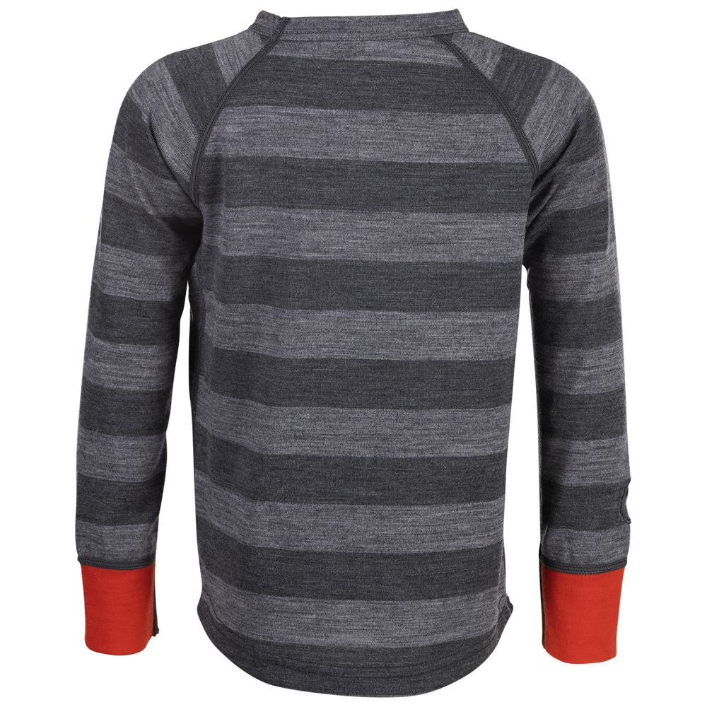 Isobaa | Kids Merino Blend 200 Long Sleeve Crew (Stripe Charcoal/Smoke) | Your child's new favorite top: warm, breathable, and always comfortable thanks to Isobaa's Merino Wool blend.