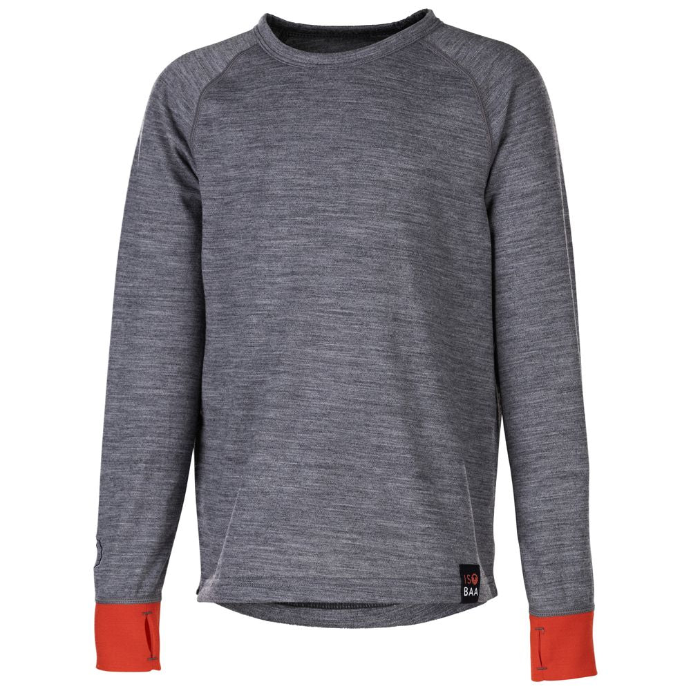Isobaa | Junior Merino Blend 200 Long Sleeve Crew (Charcoal/Orange) | Your child's new favorite top: warm, breathable, and always comfortable thanks to Isobaa's Merino Wool blend.