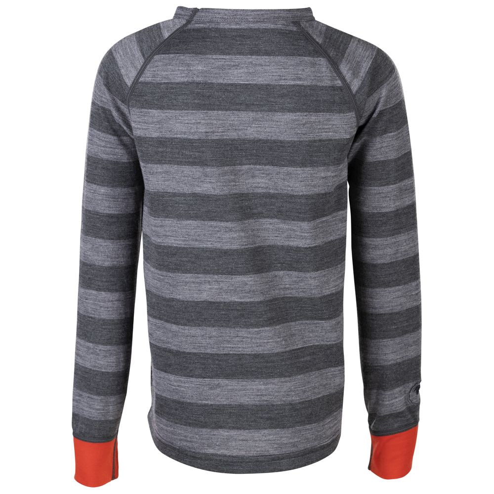 Isobaa | Junior Merino Blend 200 Long Sleeve Crew (Stripe Charcoal/Smoke) | Your child's new favorite top: warm, breathable, and always comfortable thanks to Isobaa's Merino Wool blend.