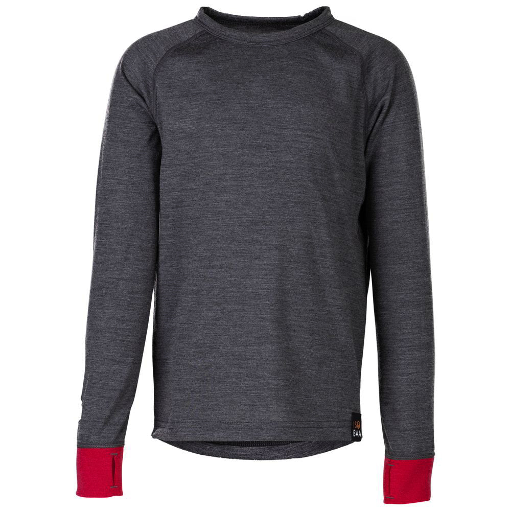 Isobaa | Junior Merino Blend 200 Long Sleeve Crew (Smoke/Fuchsia) | Your child's new favorite top: warm, breathable, and always comfortable thanks to Isobaa's Merino Wool blend.
