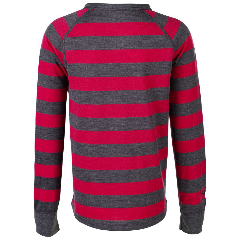 Isobaa | Junior Merino Blend 200 Long Sleeve Crew (Stripe Smoke/Fuchsia) | Your child's new favorite top: warm, breathable, and always comfortable thanks to Isobaa's Merino Wool blend.