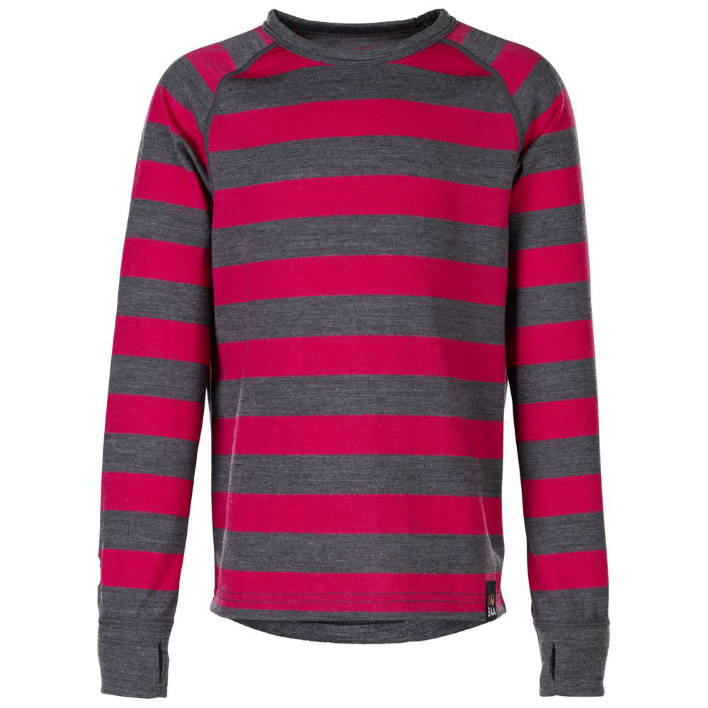 Isobaa | Junior Merino Blend 200 Long Sleeve Crew (Stripe Smoke/Fuchsia) | Your child's new favorite top: warm, breathable, and always comfortable thanks to Isobaa's Merino Wool blend.