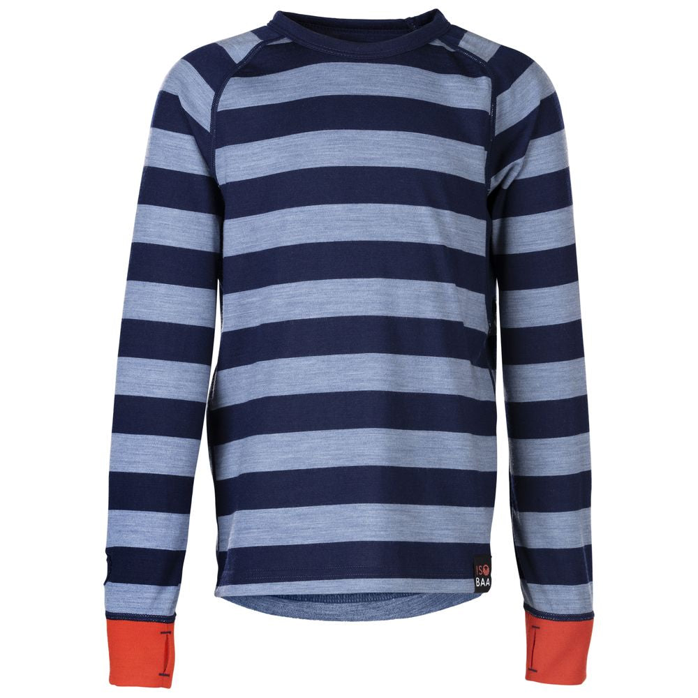 Isobaa | Junior Merino Blend 200 Long Sleeve Crew (Stripe Navy/Sky) | Your child's new favorite top: warm, breathable, and always comfortable thanks to Isobaa's Merino Wool blend.