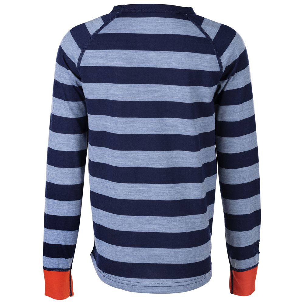 Isobaa | Junior Merino Blend 200 Long Sleeve Crew (Stripe Navy/Sky) | Your child's new favorite top: warm, breathable, and always comfortable thanks to Isobaa's Merino Wool blend.