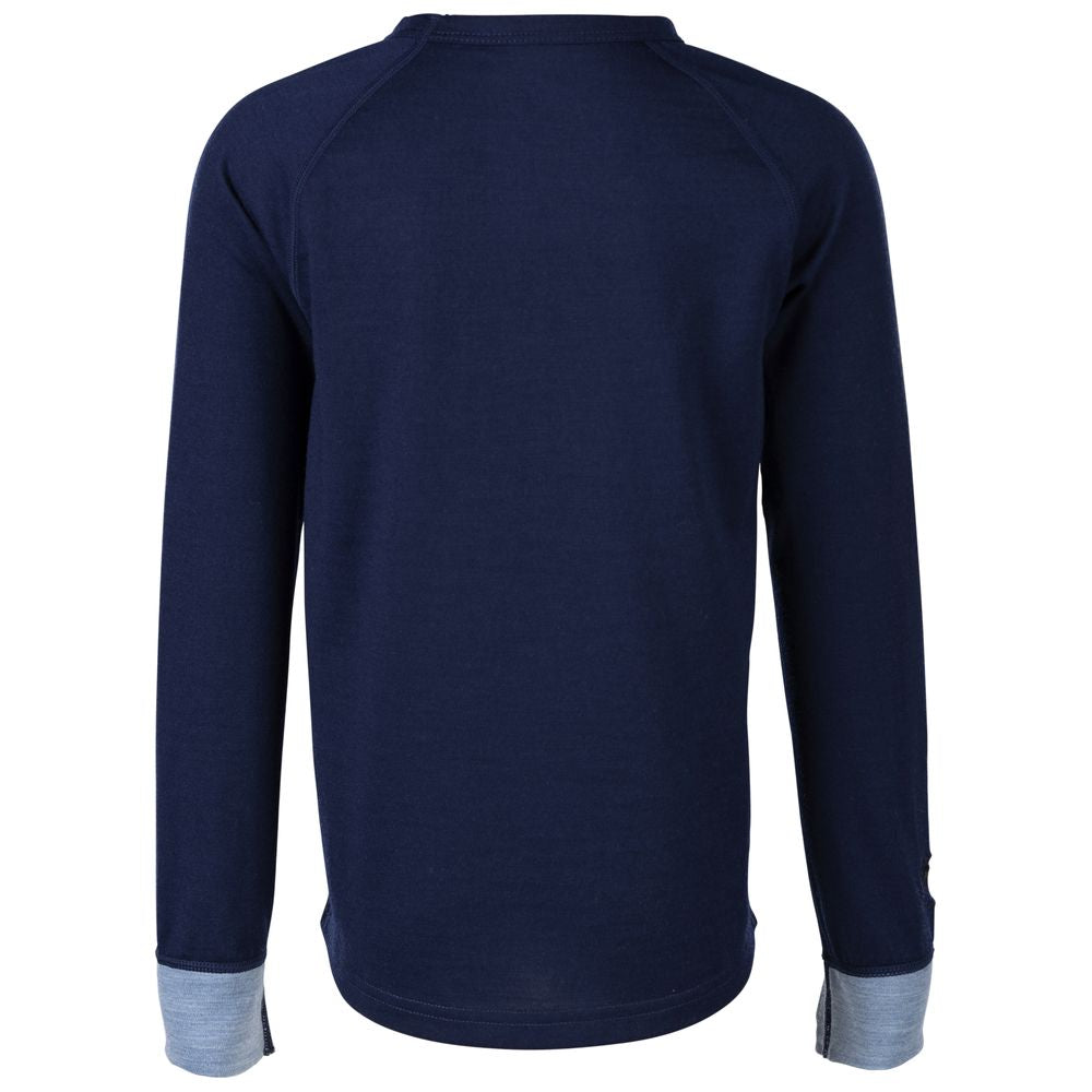 Isobaa | Junior Merino Blend 200 Long Sleeve Crew (Navy/Sky) | Your child's new favorite top: warm, breathable, and always comfortable thanks to Isobaa's Merino Wool blend.