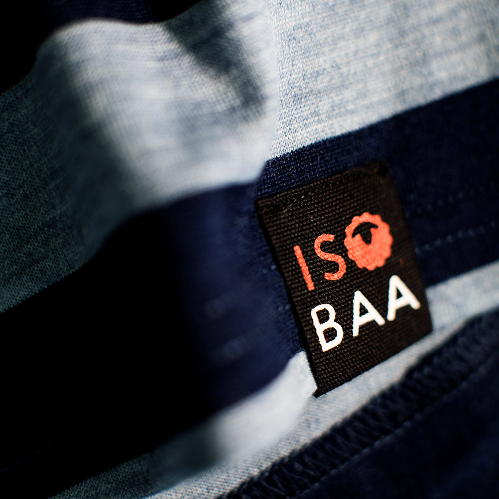 Isobaa | Junior Merino Blend 200 Long Sleeve Crew (Stripe Navy/Sky) | Your child's new favorite top: warm, breathable, and always comfortable thanks to Isobaa's Merino Wool blend.