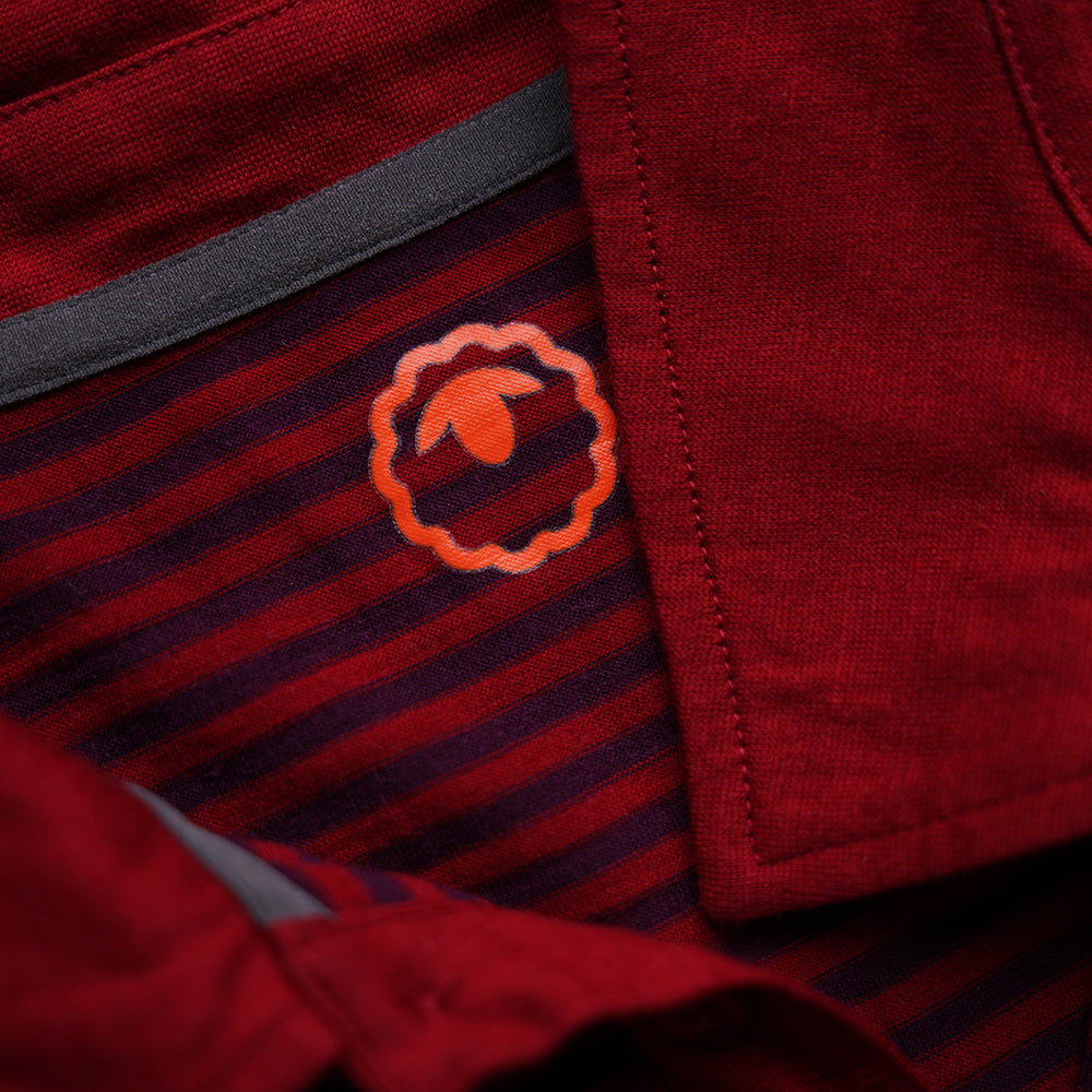 Isobaa | Mens Merino 180 Short Sleeve Polo Shirt (Stripe Red/Wine) | The ultimate Merino wool polo  – perfect for weekend hikes, bike commutes, post-adventure coffee stops, office days, and everything in-between.