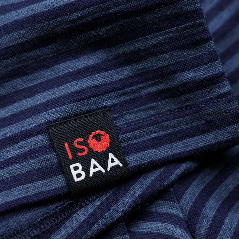 Isobaa | Mens Merino 180 Short Sleeve Polo Shirt (Stripe Navy/Denim) | The ultimate Merino wool polo  – perfect for weekend hikes, bike commutes, post-adventure coffee stops, office days, and everything in-between.
