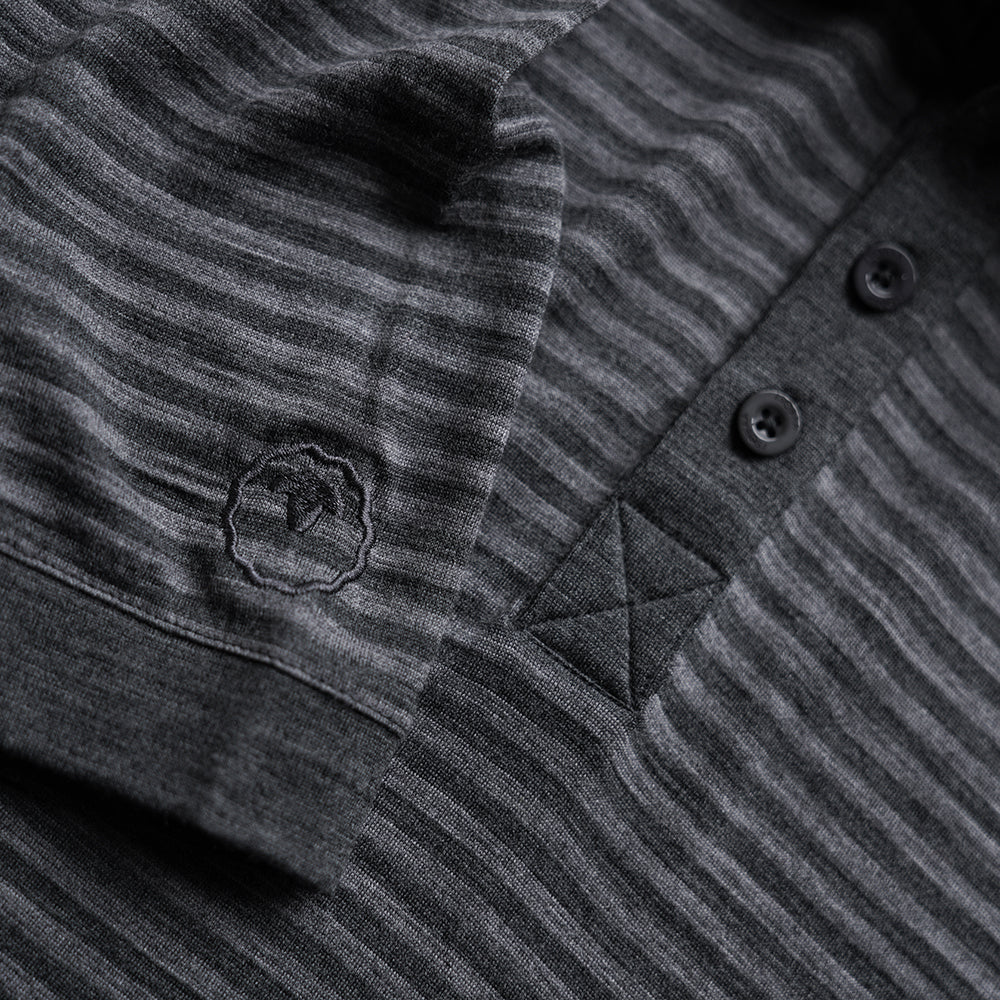 Isobaa | Mens Merino 180 Short Sleeve Polo Shirt (Stripe Smoke/Charcoal) | The ultimate Merino wool polo  – perfect for weekend hikes, bike commutes, post-adventure coffee stops, office days, and everything in-between.