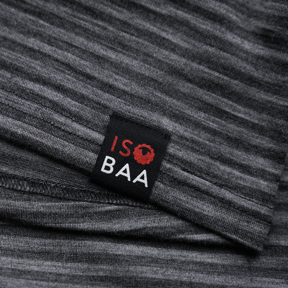 Isobaa | Mens Merino 180 Short Sleeve Polo Shirt (Stripe Smoke/Charcoal) | The ultimate Merino wool polo  – perfect for weekend hikes, bike commutes, post-adventure coffee stops, office days, and everything in-between.