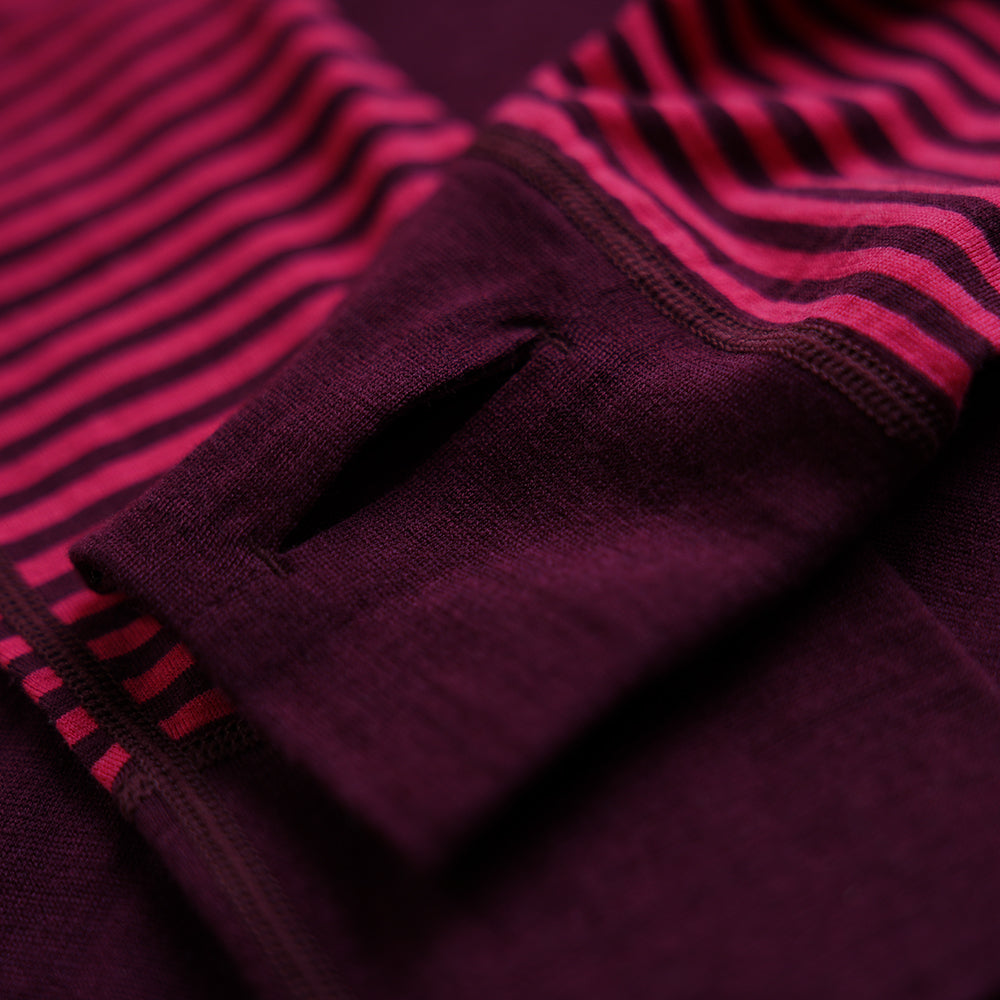 Isobaa | Womens Merino 200 Zip Neck Hoodie (Stripe Wine/Fuchsia) | The ultimate 200gm Merino wool hoodie.