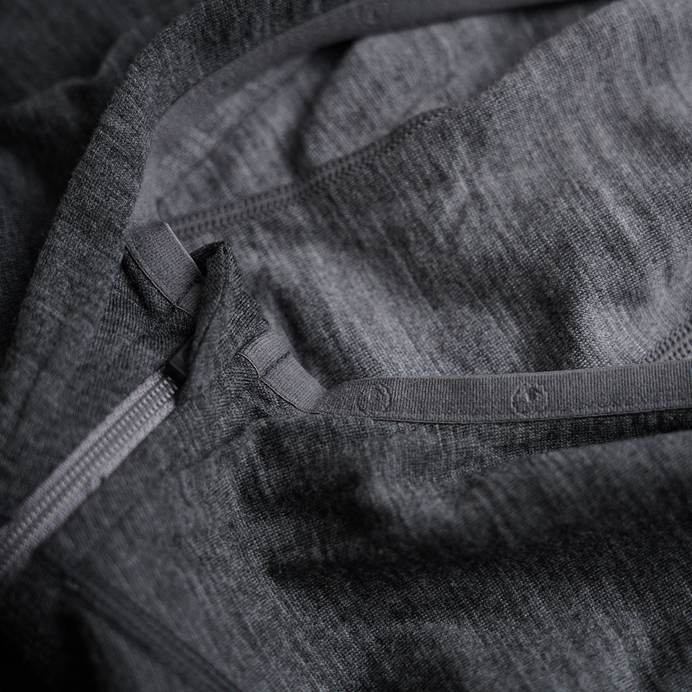 Isobaa | Womens Merino 200 Zip Neck Hoodie (Stripe Smoke/Charcoal) | The ultimate 200gm Merino wool hoodie.