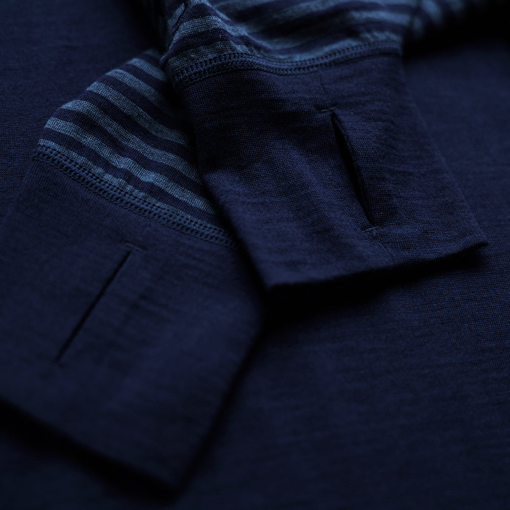 Isobaa | Mens Merino 200 Zip Neck Hoodie (Stripe Navy/Denim) | The ultimate 200gm Merino wool hoodie.