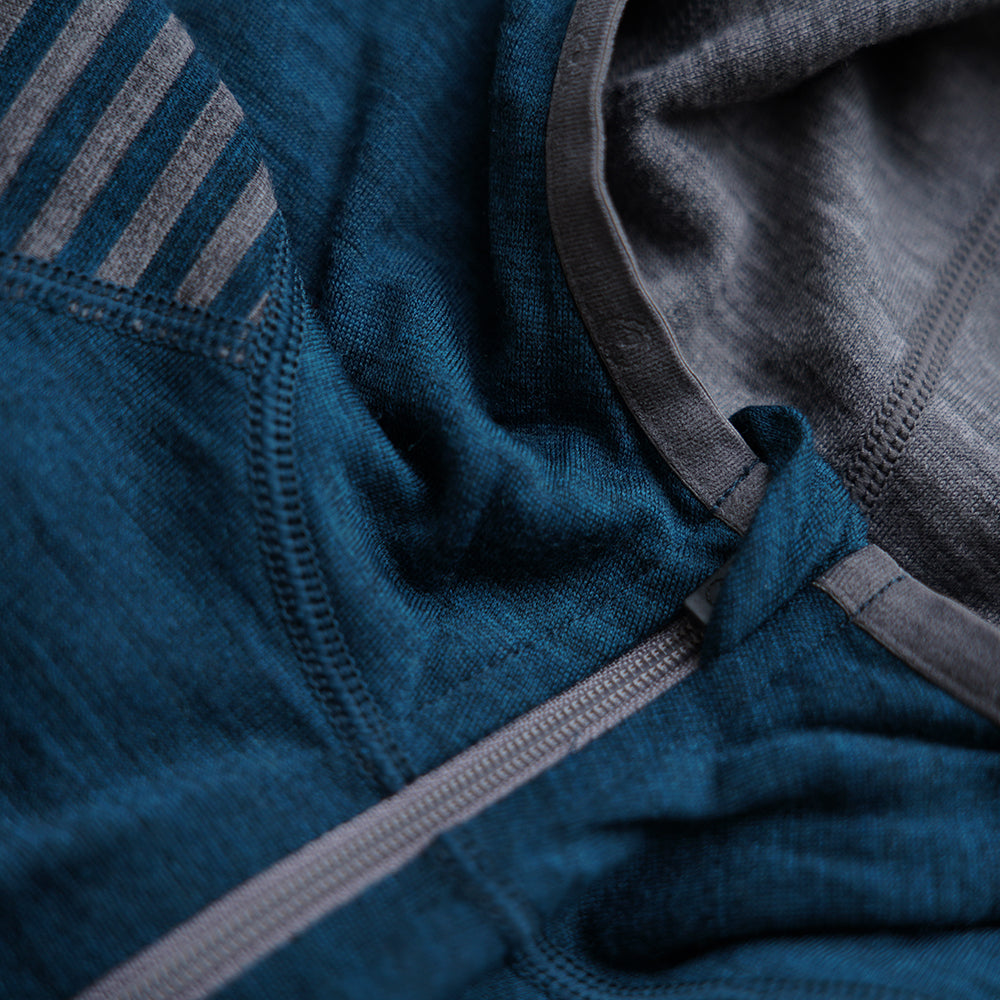 Isobaa | Mens Merino 200 Zip Neck Hoodie (Stripe Petrol/Charcoal) | The ultimate 200gm Merino wool hoodie.