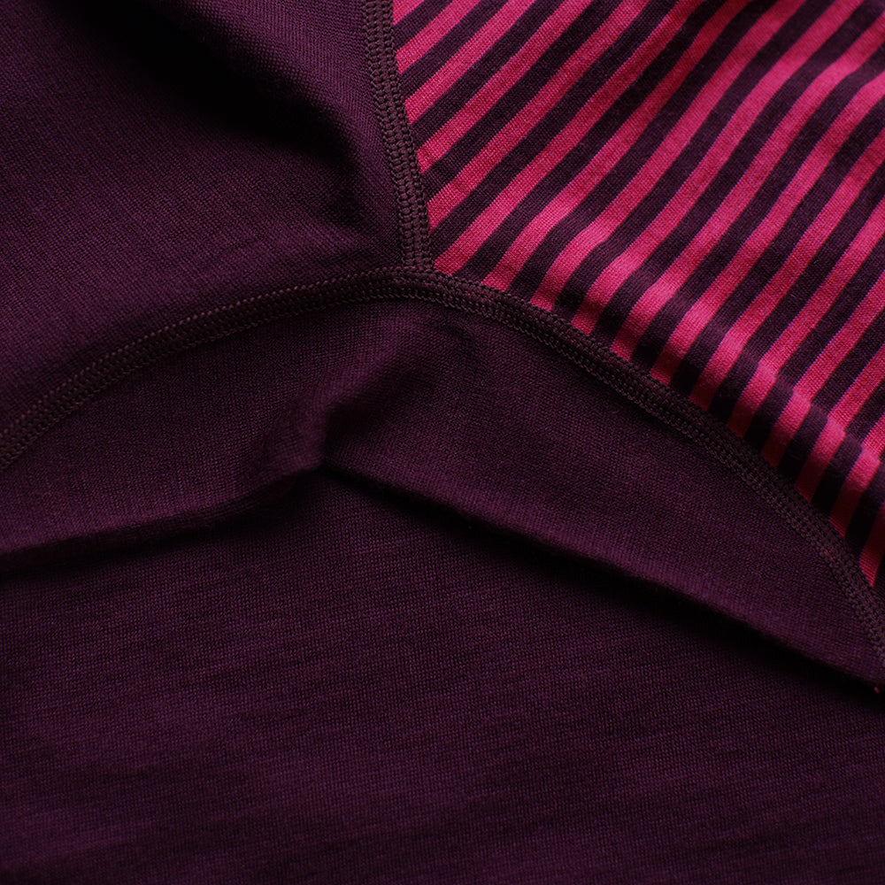 Isobaa | Womens Merino 180 Long Sleeve Crew (Stripe Wine/Fuchsia) | Get outdoors with the ultimate Merino wool long-sleeve top.