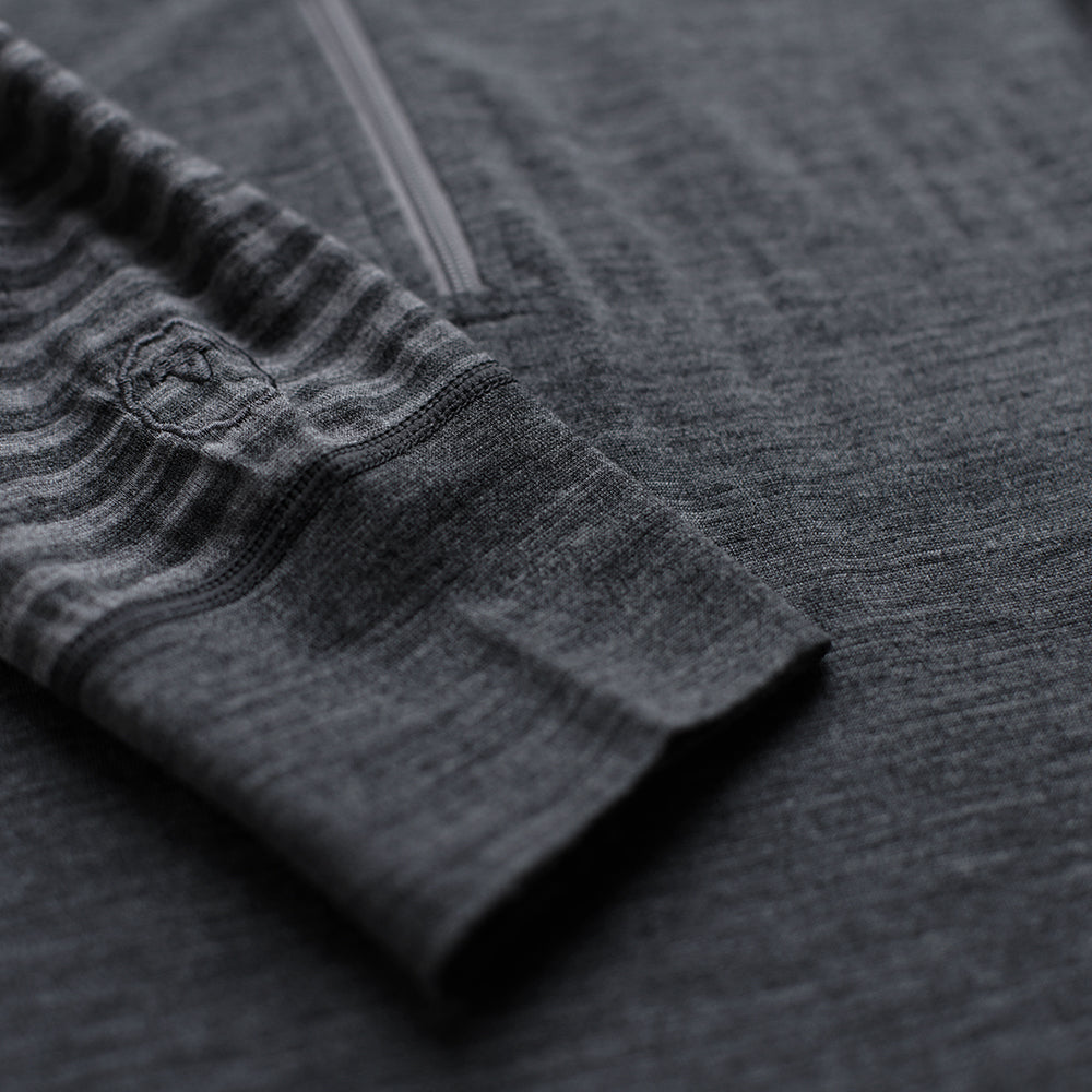 Isobaa | Mens Merino 200 Long Sleeve Zip Neck (Stripe Smoke/Charcoal) | Experience the best of 200gm Merino wool with this ultimate half-zip top – your go-to for challenging hikes, chilly bike commutes, post-workout layering, and unpredictable weather.