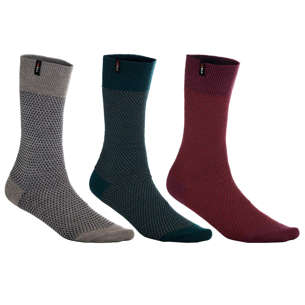 Isobaa | Merino Blend Moss Stitch Socks (3 Pack - Wine/Charcoal/Petrol) | Isobaa's Merino blend moss-stitch socks (3-pack) are a must-have addition to your sock drawer with their cosy texture and natural Merino wool benefits.