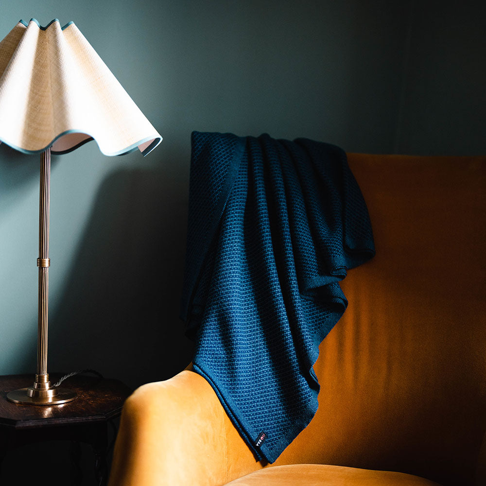 Isobaa | Merino Jacquard Shawl (Navy/Denim) | Beat the chill with Isobaa's luxuriously soft Merino shawl.