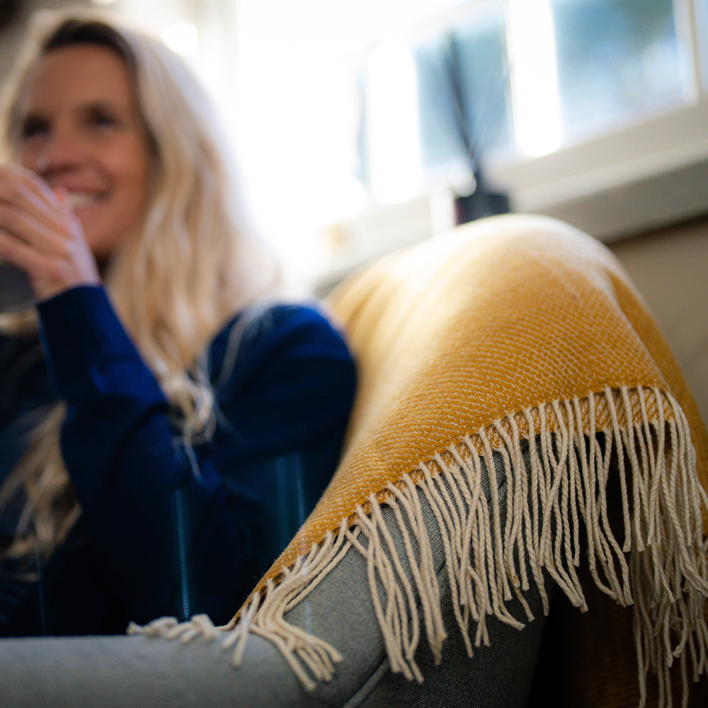 Isobaa | Merino Honeycomb Throw (Mustard) | Our Merino Honeycomb throw is made from our super-soft extra-fine Merino wool.
