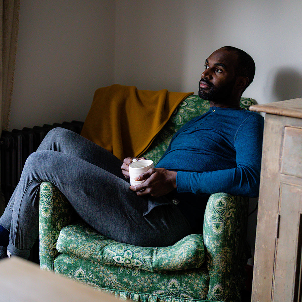 Isobaa | Mens Merino Blend 160 PJ Henley (Petrol) | Relax with our superfine Merino blend Henley. | Model: Michael