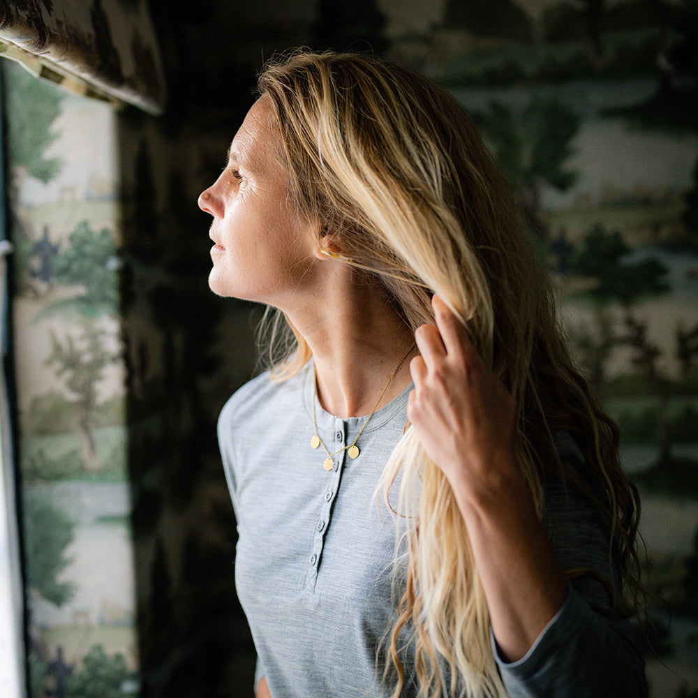 Isobaa | Womens Merino Blend 160 PJ Henley (Cloud Melange) | Embrace effortless comfort with Isobaa's Merino blend Henley. | Model: Amy