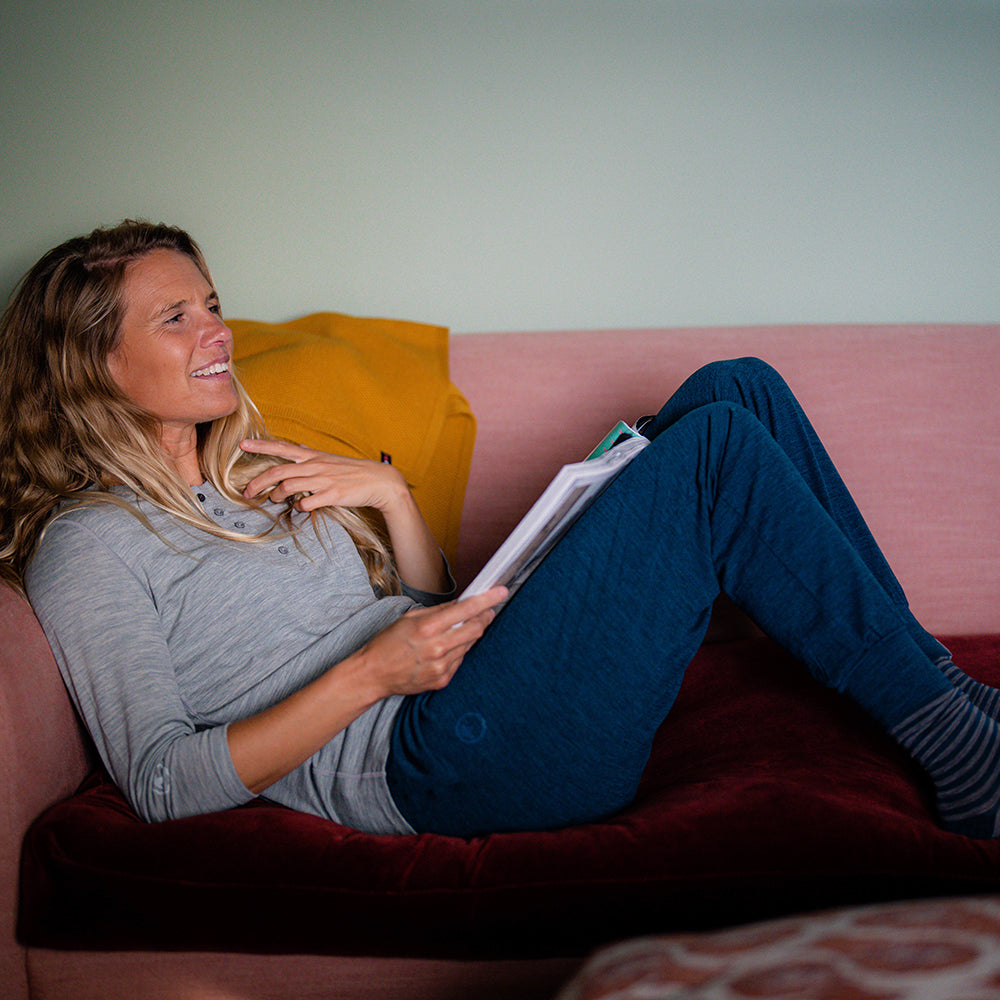 Isobaa | Womens Merino Blend 200 PJ Joggers (Petrol) | Our superfine Merino blend joggers. | Model: Amy